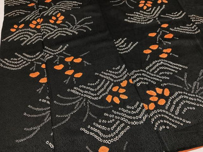 平和屋着物●上質な小紋　絞り　重ね山草木文　黒地　正絹　逸品　AABK8273ph