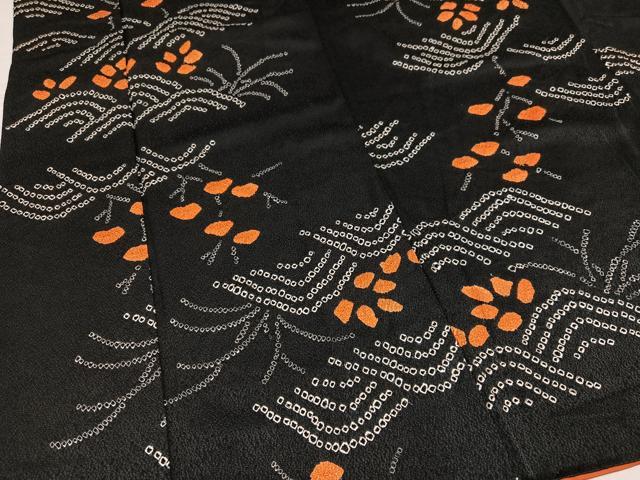 平和屋着物●上質な小紋　絞り　重ね山草木文　黒地　正絹　逸品　AABK8273ph