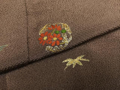 平和屋着物●訪問着　竹屋町刺繍　花丸文　金彩　鬼しぼ縮緬　正絹　逸品　AABK8275ph