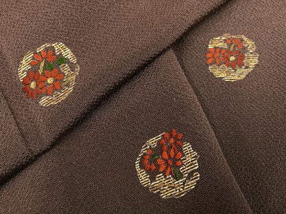 平和屋着物●訪問着　竹屋町刺繍　花丸文　金彩　鬼しぼ縮緬　正絹　逸品　AABK8275ph
