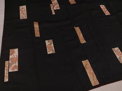 平和屋着物●上質な小紋　草花文　黒地　金彩　正絹　逸品　AABK8279ph
