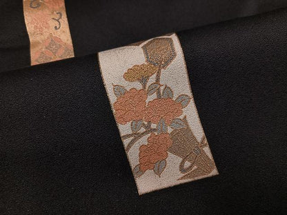 平和屋着物●上質な小紋　草花文　黒地　金彩　正絹　逸品　AABK8279ph