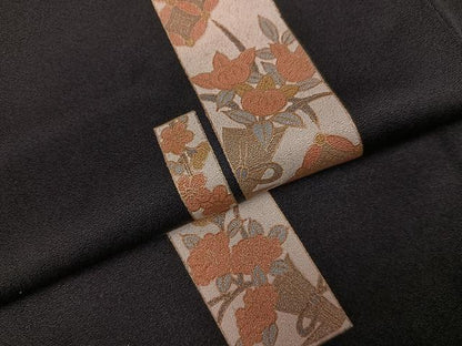 平和屋着物●上質な小紋　草花文　黒地　金彩　正絹　逸品　AABK8279ph