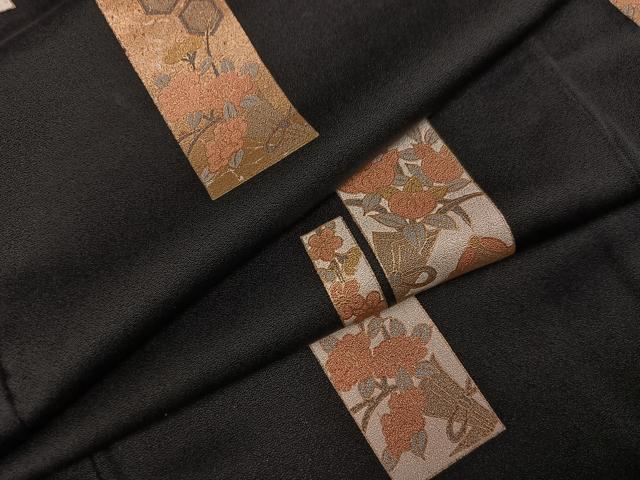 平和屋着物●上質な小紋　草花文　黒地　金彩　正絹　逸品　AABK8279ph