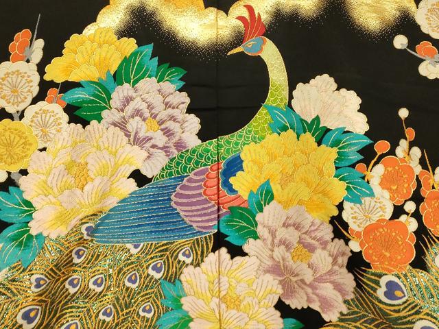 平和屋本店●色打掛 和装 婚礼 結婚式 花嫁 神社挙式 孔雀草花文 黒地 金糸 逸品 AABK8281fw