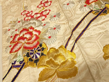 平和屋本店●色打掛　和装　婚礼　結婚式　花嫁　神社挙式　駒刺繍　花車枝梅文　金銀糸　逸品　AABK8282fw