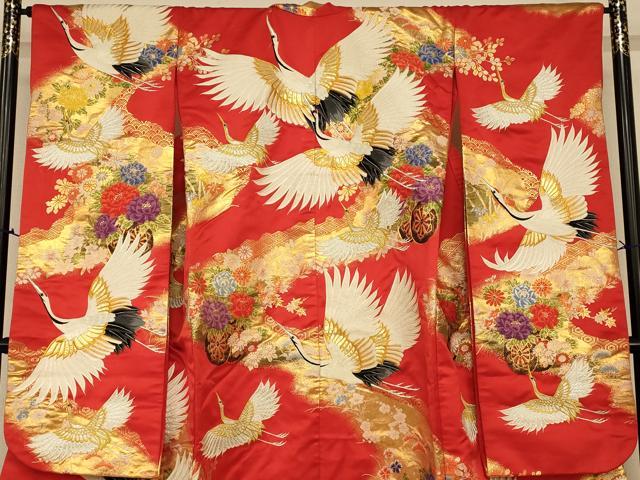 平和屋本店●色打掛 和装 婚礼 結婚式 花嫁 神社挙式 唐織 飛鶴花車文 金銀糸 逸品 AABK8283fw