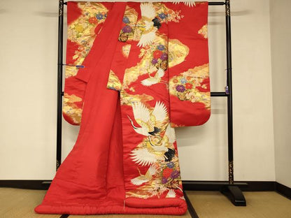 平和屋本店●色打掛 和装 婚礼 結婚式 花嫁 神社挙式 唐織 飛鶴花車文 金銀糸 逸品 AABK8283fw