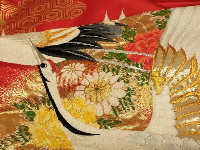 平和屋本店●色打掛 和装 婚礼 結婚式 花嫁 神社挙式 唐織 飛鶴花車文 金銀糸 逸品 AABK8283fw
