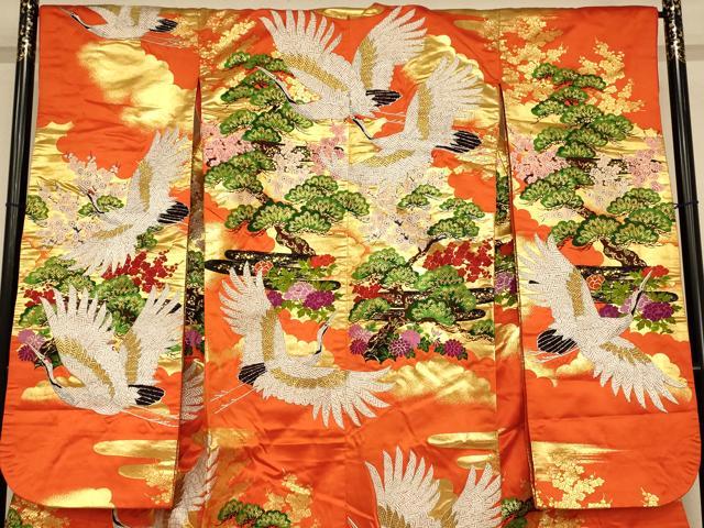 平和屋本店●色打掛 和装 婚礼 結婚式 花嫁 神社挙式 唐織 飛鶴梅松文 金銀糸 逸品 AABK8286fw