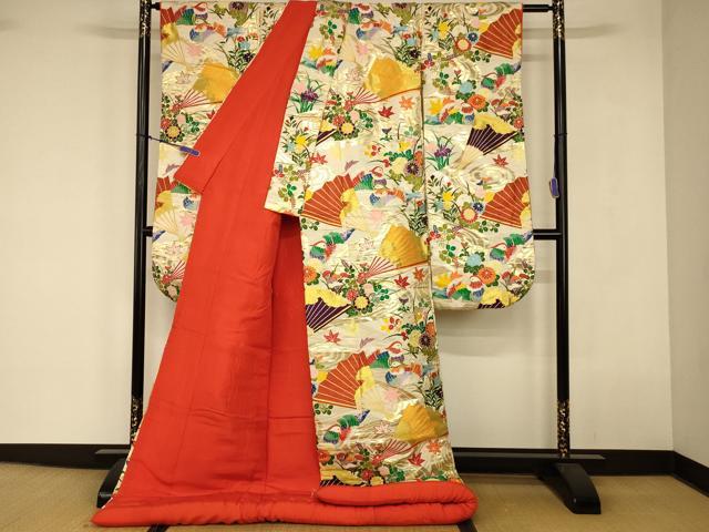 平和屋本店●色打掛 和装 婚礼 結婚式 花嫁 神社挙式 唐織 鴛鴦流水草花文 金糸 逸品 AABK8287fw