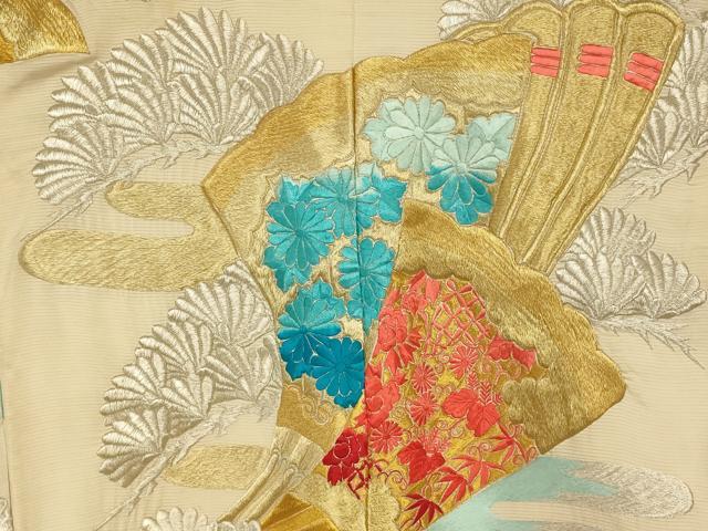平和屋本店●夏物　色打掛　絽　和装　婚礼　結婚式　花嫁　神社挙式　総刺繍　草花扇子松文　金銀糸　逸品　AABK8291fw