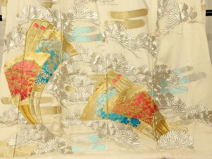 平和屋本店●夏物　色打掛　絽　和装　婚礼　結婚式　花嫁　神社挙式　総刺繍　草花扇子松文　金銀糸　逸品　AABK8291fw