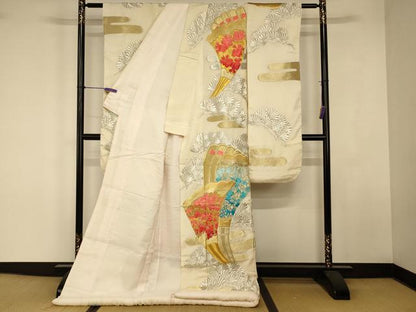 平和屋本店●夏物　色打掛　絽　和装　婚礼　結婚式　花嫁　神社挙式　総刺繍　草花扇子松文　金銀糸　逸品　AABK8291fw