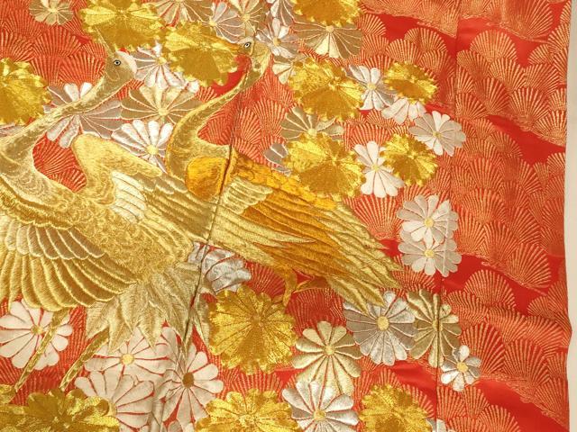 平和屋本店●色打掛　和装　婚礼　結婚式　花嫁　神社挙式　駒刺繍　群れ鶴舞花文　金銀糸　逸品　AABK8293fw