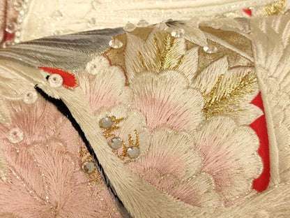 平和屋本店●色打掛 和装 婚礼 結婚式 花嫁 神社挙式 手描き 刺繍 飛鶴草花扇子文 金糸 金彩 ラインストーン 逸品 AABK8295fw