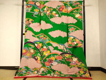 平和屋本店●お引きずり・お引き摺り・引き振袖 和装 結婚式 舞妓 芸妓 芸者 衣装 駒刺繍 草花雲取り文 金彩 逸品 AABK8296fw