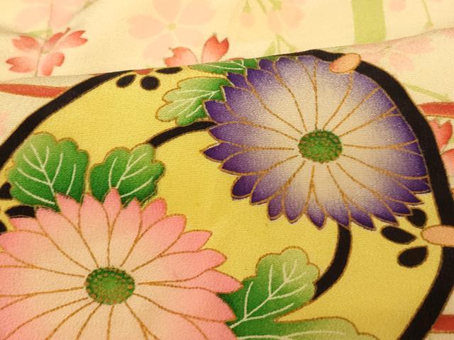 平和屋本店●お引きずり・お引き摺り　訪問着　和装　舞台　舞妓　芸妓　芸者　衣装　花鼓枝桜文　金彩　逸品　AABK8298fw