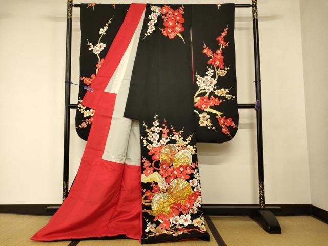 平和屋本店●お引きずり・お引き摺り・引き振袖 和装 結婚式 舞妓 芸妓 芸者 衣装 総刺繍 枝梅花鼓文 黒地 金銀糸 逸品 AABK8301fw