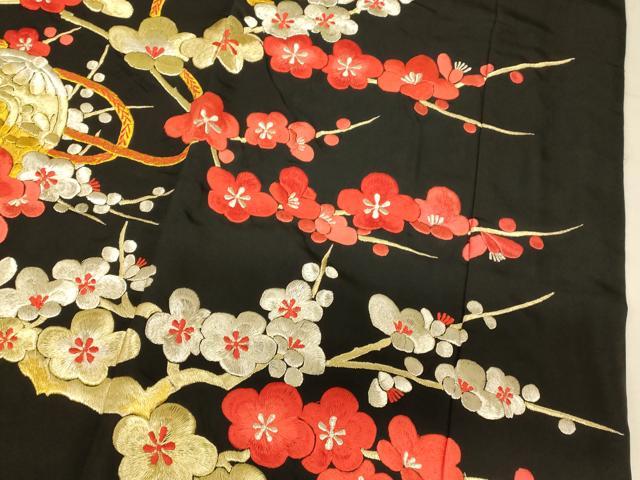 平和屋本店●お引きずり・お引き摺り・引き振袖 和装 結婚式 舞妓 芸妓 芸者 衣装 総刺繍 枝梅花鼓文 黒地 金銀糸 逸品 AABK8301fw