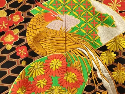 平和屋本店●色打掛 和装 婚礼 結婚式 花嫁 神社挙式 駒刺繍 地紙草花雉文 黒地 金銀糸 逸品 AABK8305fw