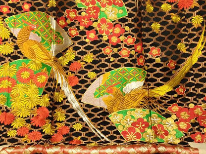 平和屋本店●色打掛 和装 婚礼 結婚式 花嫁 神社挙式 駒刺繍 地紙草花雉文 黒地 金銀糸 逸品 AABK8305fw