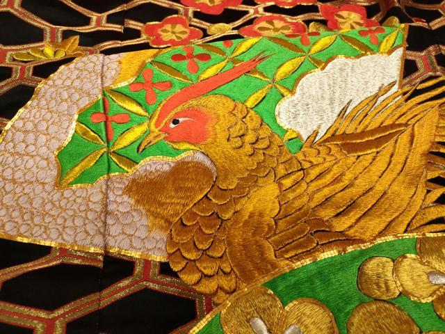 平和屋本店●色打掛 和装 婚礼 結婚式 花嫁 神社挙式 駒刺繍 地紙草花雉文 黒地 金銀糸 逸品 AABK8305fw