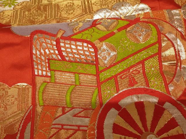平和屋本店●色打掛 和装 婚礼 結婚式 花嫁 神社挙式 唐織 雲取り御所車草花文 金銀糸 逸品 AABK8308fw