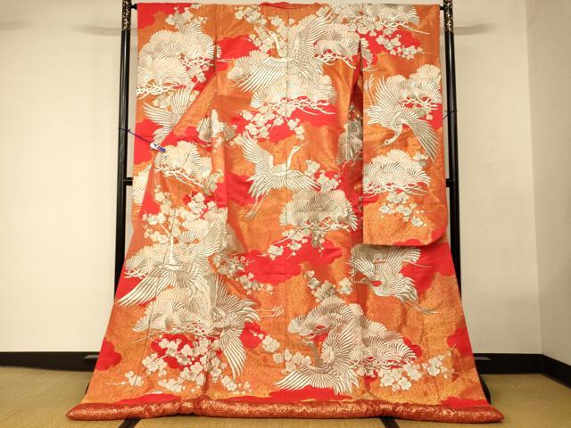 平和屋本店●色打掛　和装　婚礼　結婚式　花嫁　神社挙式　総刺繍　飛鶴梅松文　金銀糸　逸品　AABK8309fw