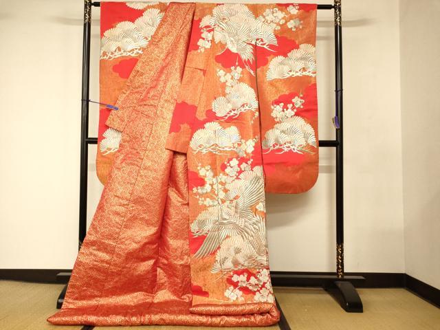 平和屋本店●色打掛　和装　婚礼　結婚式　花嫁　神社挙式　総刺繍　飛鶴梅松文　金銀糸　逸品　AABK8309fw