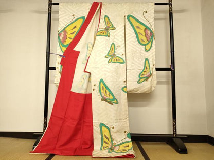 平和屋本店●お引きずり・お引き摺り・引き振袖 和装 結婚式 舞妓 芸妓 芸者 衣装 手描き 舞蝶文 金彩 逸品 AABK8314fw