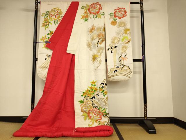 平和屋本店●色打掛　和装　婚礼　結婚式　花嫁　神社挙式　総刺繍　更紗花流水文　金銀糸　逸品　AABK8319fw