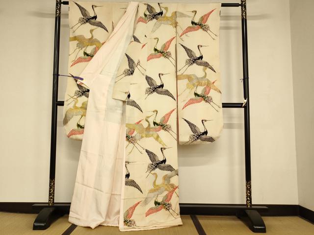 平和屋本店●お引きずり・お引き摺り・引き振袖　和装　結婚式　舞妓　芸妓　芸者　衣装　飛鶴文　金銀糸　逸品　AABK8320fw