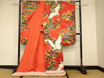 平和屋本店●色打掛　和装　婚礼　結婚式　花嫁　神社挙式　唐織　飛鶴草花文　金銀糸　逸品　AABK8323fw