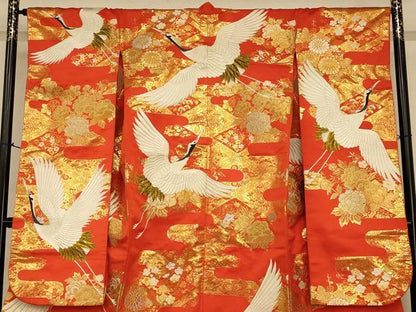 平和屋本店●色打掛　和装　婚礼　結婚式　花嫁　神社挙式　刺繍　飛鶴松竹梅天井文　金糸　逸品　AABK8327fw