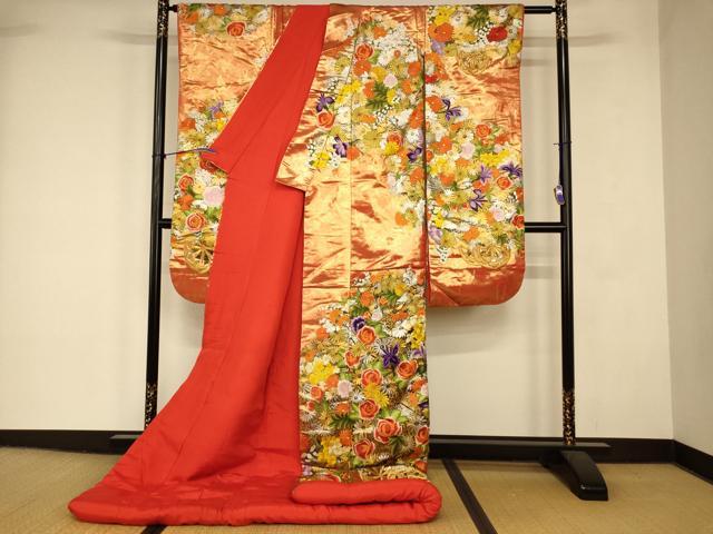 平和屋本店●色打掛　和装　婚礼　結婚式　花嫁　神社挙式　飛鶴花車文　金銀糸　金銀彩　逸品　AABK8328fw