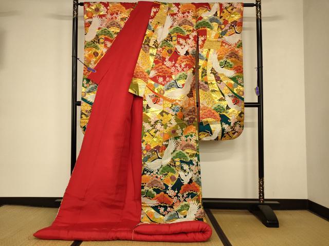 平和屋本店●色打掛　和装　婚礼　結婚式　花嫁　神社挙式　唐織　飛鶴松竹梅束ね熨斗文　金銀糸　逸品　AABK8329fw