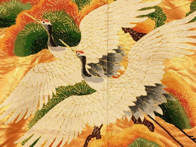 平和屋本店●中国三大刺繍　相良刺繍 手刺繍　色打掛　和装　婚礼　結婚式　花嫁 神社挙式 駒刺繍 松竹梅飛鶴文 鴛鴦 金糸 逸品 AABK8330fw
