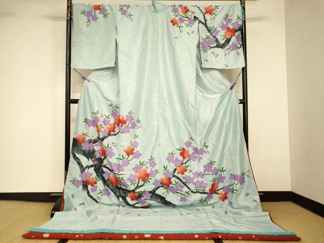 平和屋本店●お引きずり・お引き摺り　訪問着　和装　舞台　舞妓　芸妓　芸者　衣装　枝桜文　金彩　AABK8332fw