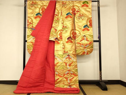 平和屋本店●色打掛　和装　婚礼　結婚式　花嫁　神社挙式　唐織　双鶴松竹梅丸文　金糸　逸品　AABK8334fw