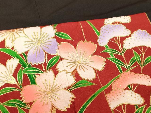 平和屋本店●お引きずり・お引き摺り　訪問着　和装　舞台　舞妓　芸妓　芸者　衣装　短冊草花文　黒地　金彩　AABK8337fw