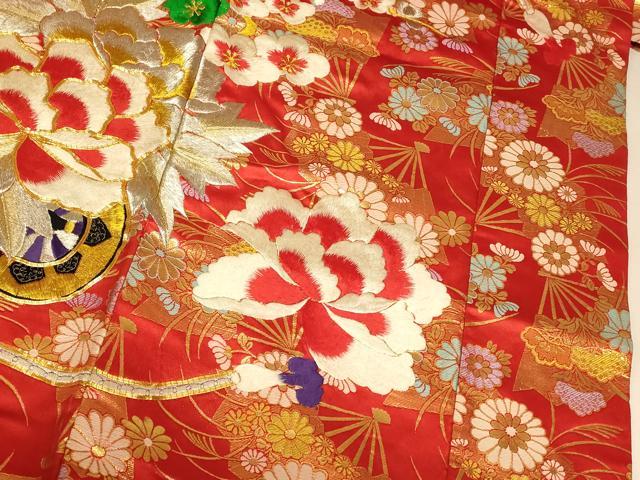 平和屋本店●色打掛　和装　婚礼　結婚式　花嫁　神社挙式　唐織　駒刺繍　花車扇子文　金銀糸　金通し地　逸品　AABK8340fw