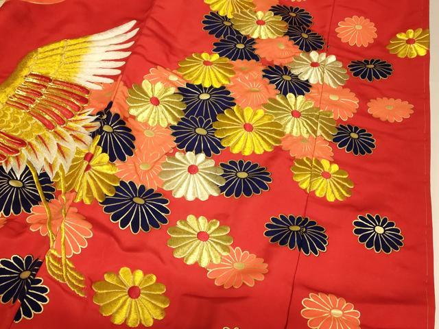 平和屋本店●色打掛　和装　婚礼　結婚式　花嫁　神社挙式　駒刺繍　飛鶴舞花扇子文　金彩　金銀糸　逸品　AABK8341fw