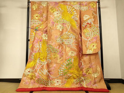 平和屋本店●色打掛　和装　婚礼　結婚式　花嫁　神社挙式　総刺繍　飛鶴枝花扇子文　金銀糸　逸品　AABK8343fw