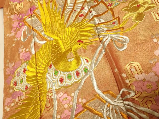 平和屋本店●色打掛　和装　婚礼　結婚式　花嫁　神社挙式　総刺繍　飛鶴枝花扇子文　金銀糸　逸品　AABK8343fw