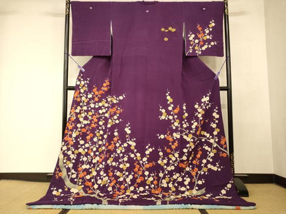 平和屋本店●お引きずり・お引き摺り　訪問着　和装　舞台　舞妓　芸妓　芸者　衣装　手描き　枝梅文　金彩　逸品　AABK8353fw