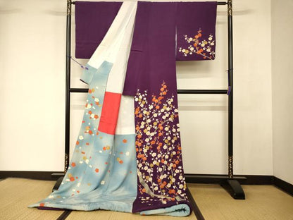 平和屋本店●お引きずり・お引き摺り　訪問着　和装　舞台　舞妓　芸妓　芸者　衣装　手描き　枝梅文　金彩　逸品　AABK8353fw