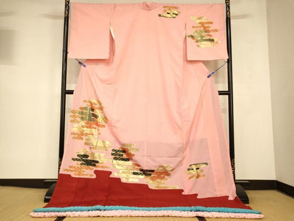 平和屋本店●お引きずり・お引き摺り　訪問着　和装　舞台　舞妓　芸妓　芸者　衣装　七宝花エ霞文　金彩　AABK8355fw