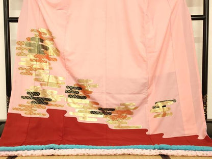 平和屋本店●お引きずり・お引き摺り　訪問着　和装　舞台　舞妓　芸妓　芸者　衣装　七宝花エ霞文　金彩　AABK8355fw