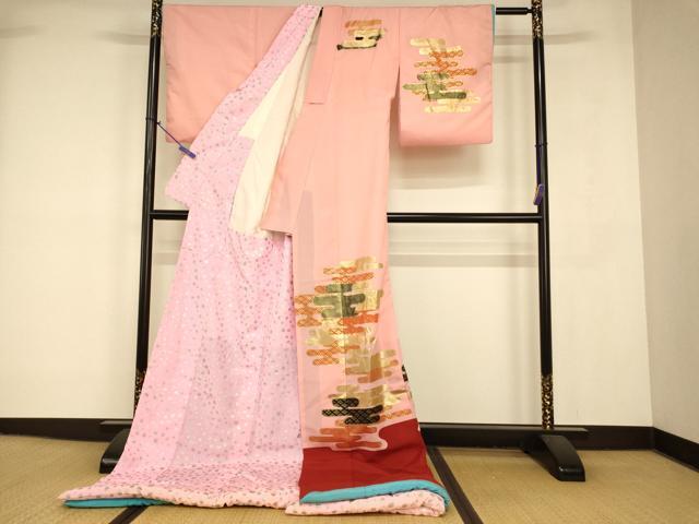 平和屋本店●お引きずり・お引き摺り　訪問着　和装　舞台　舞妓　芸妓　芸者　衣装　七宝花エ霞文　金彩　AABK8355fw